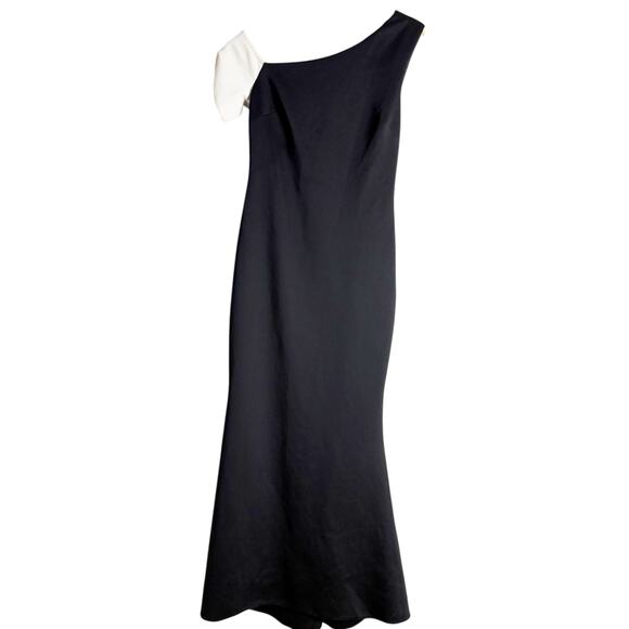 Badgley Mischka Black White Asymmetric Formal Gown Size 4 - Picture 1 of 14
